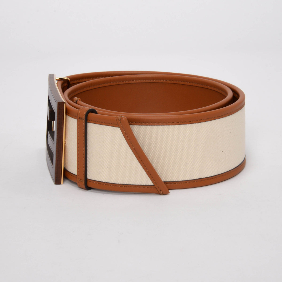 Fendi Ivory Vitello & Canvas King FF Belt