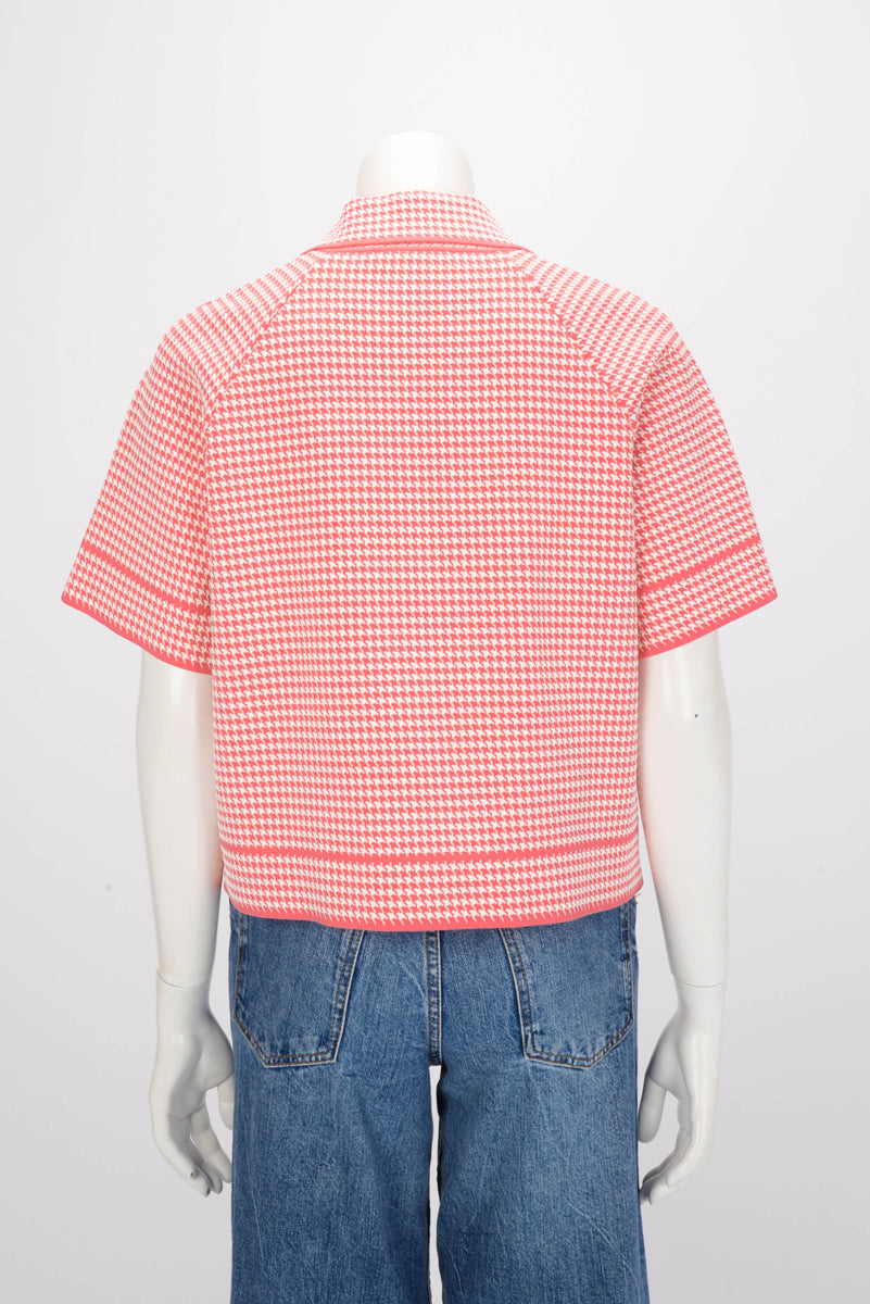 Dior Pink & White Technical Knit Dioriviera Short Sleeve Jacket FR 40