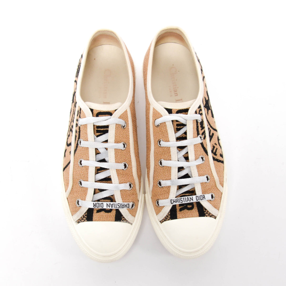 Dior Beige Jute Canvas Union Embroidered Walk'N'Dior Sneakers 40.5
