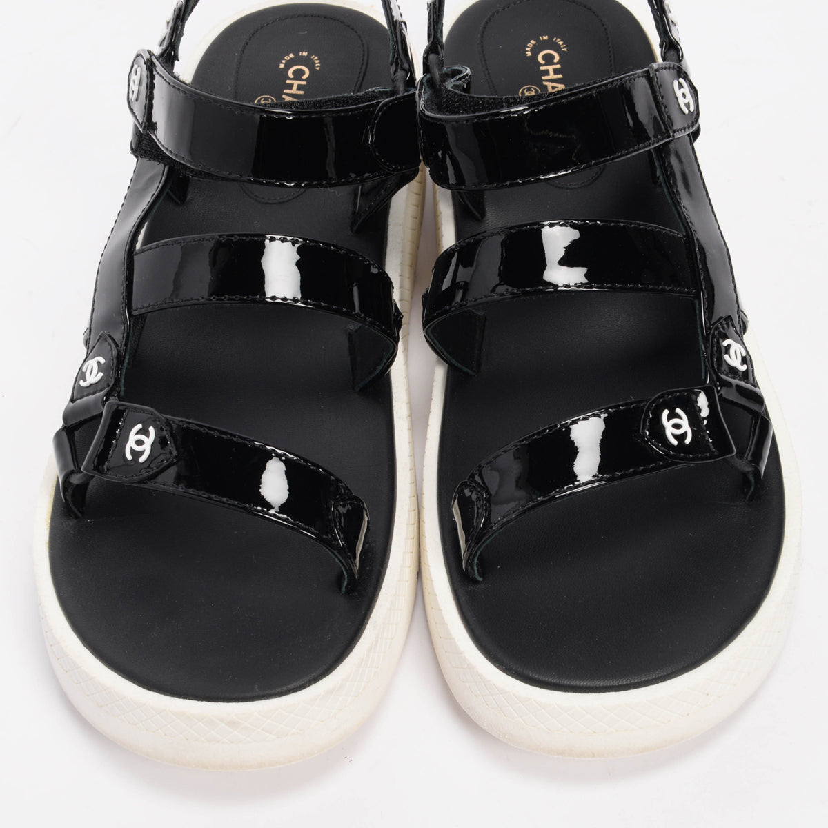 Chanel Black & White Rubber & Patent Dad Sandals 42