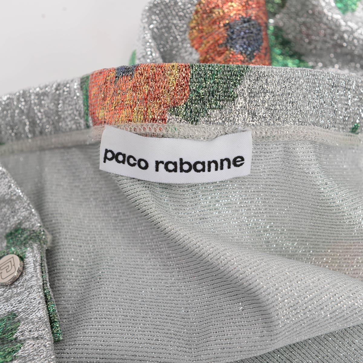 Paco Rabanne Silver Lurex Floral Print Ruched Skirt IT 36