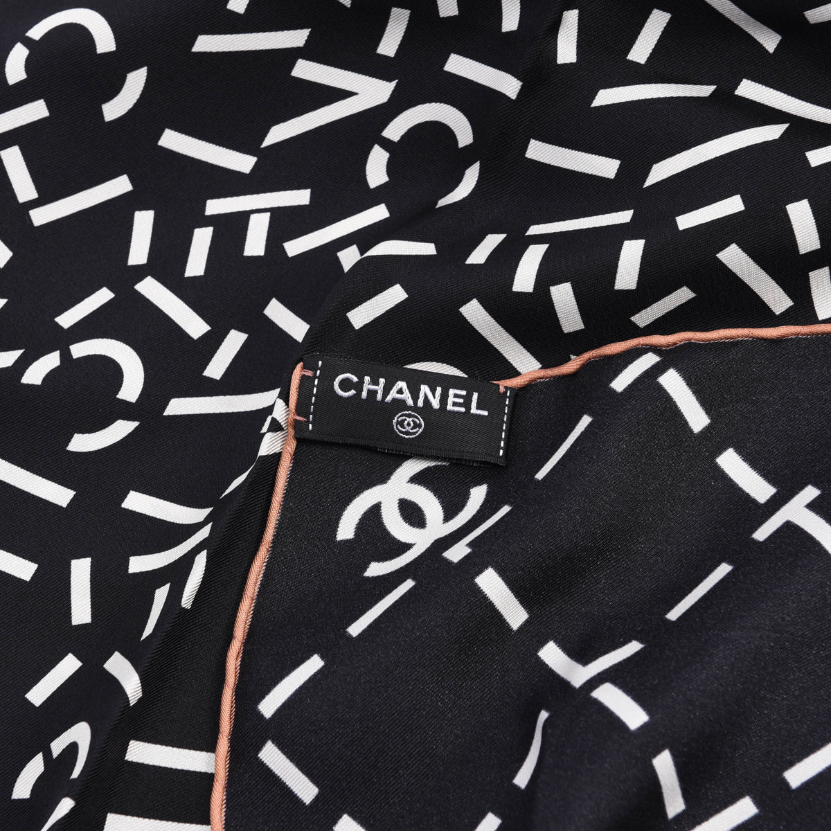 Chanel Black & White Silk Spellout CC Scarf