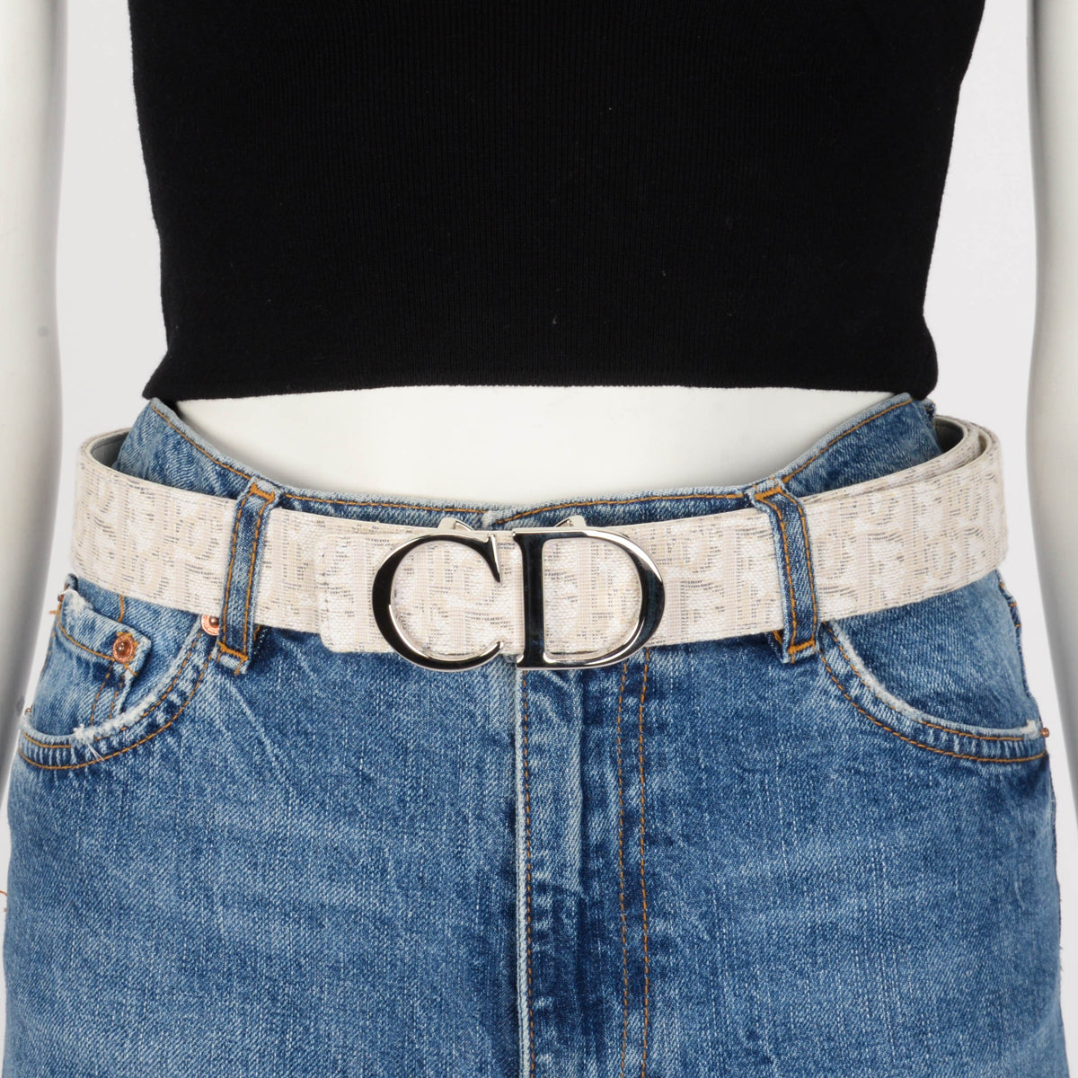 Dior Ecru Oblique Jacquard CD Buckle Reversible Belt