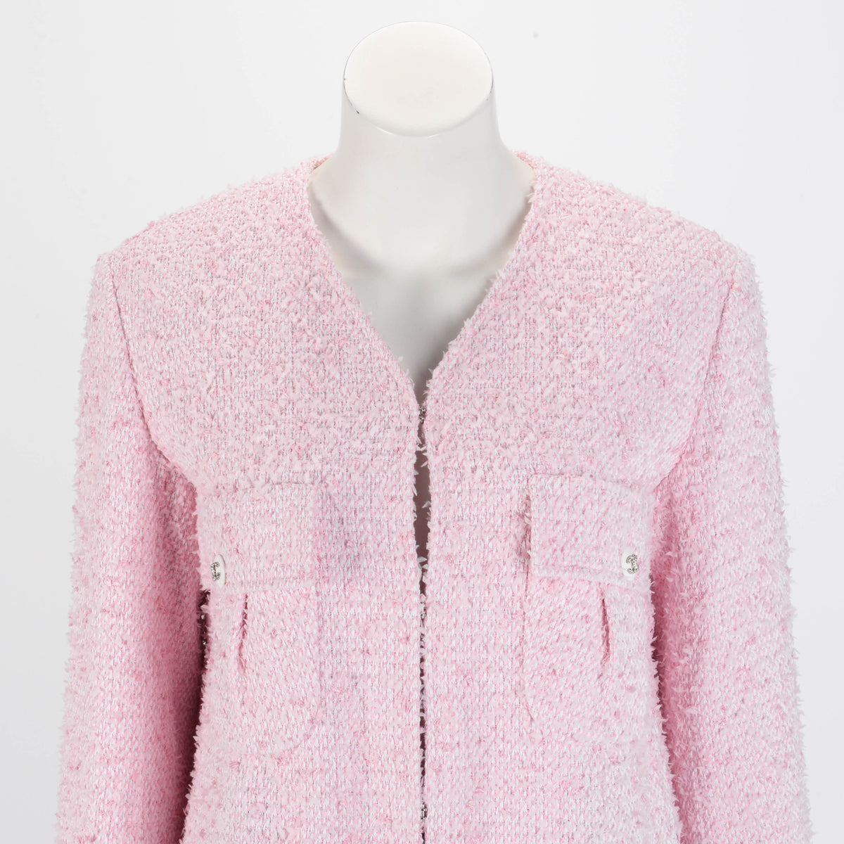 Chanel Pink Fantasy Tweed Collarless Jacket FR 38