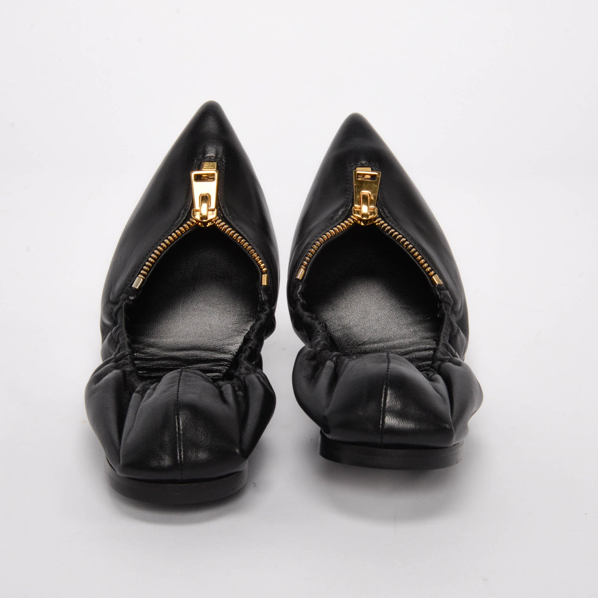 Tom Ford Black Leather Zip-Front Ballerina Flats 37