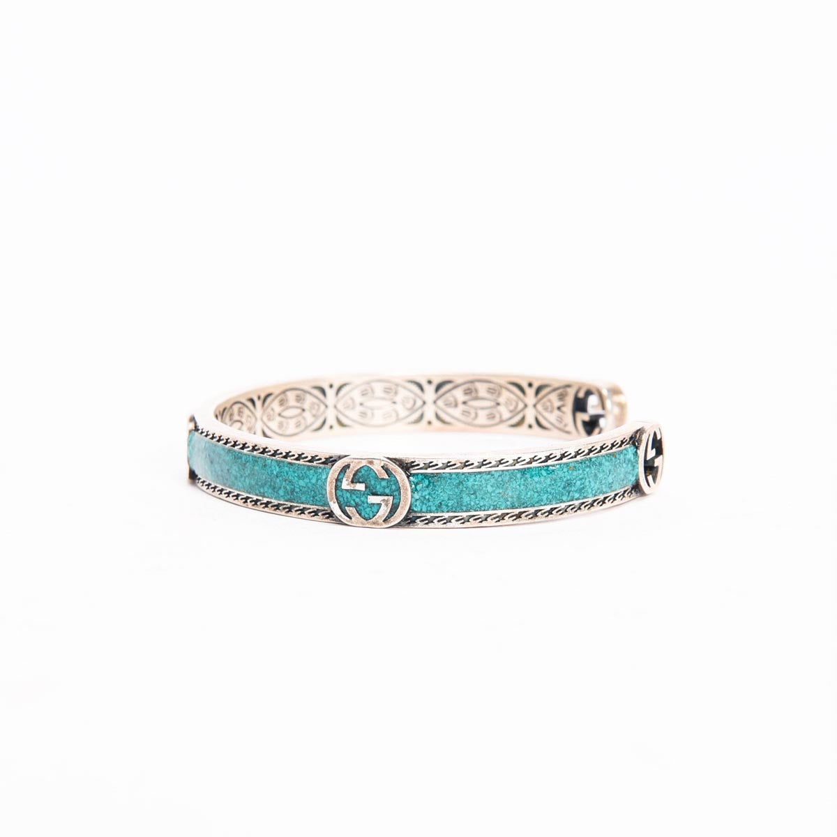 Gucci Turquoise Enamel & Sterling Silver Interlocking G Cuff