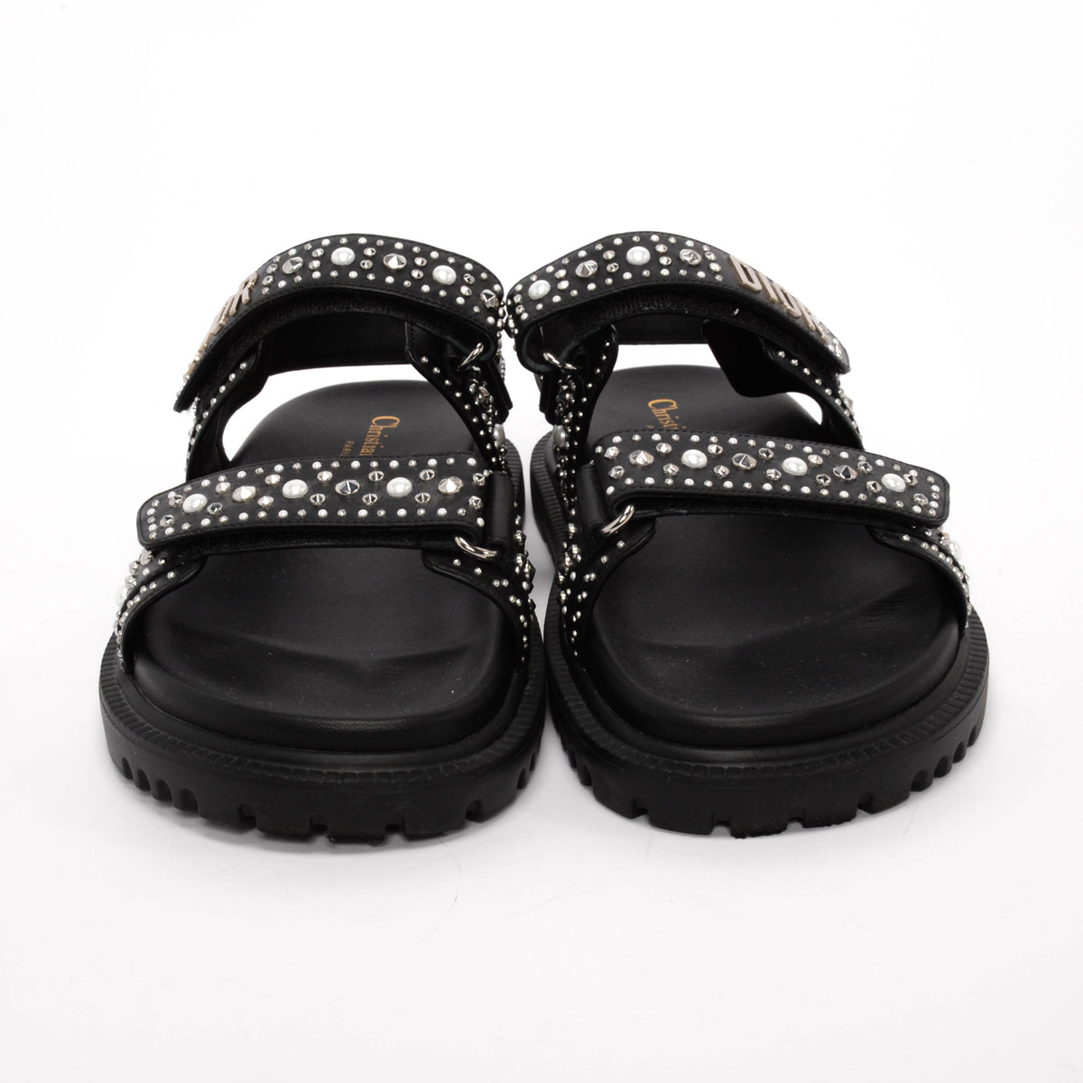 Dior Black Studded Leather Dioract Sandals 39