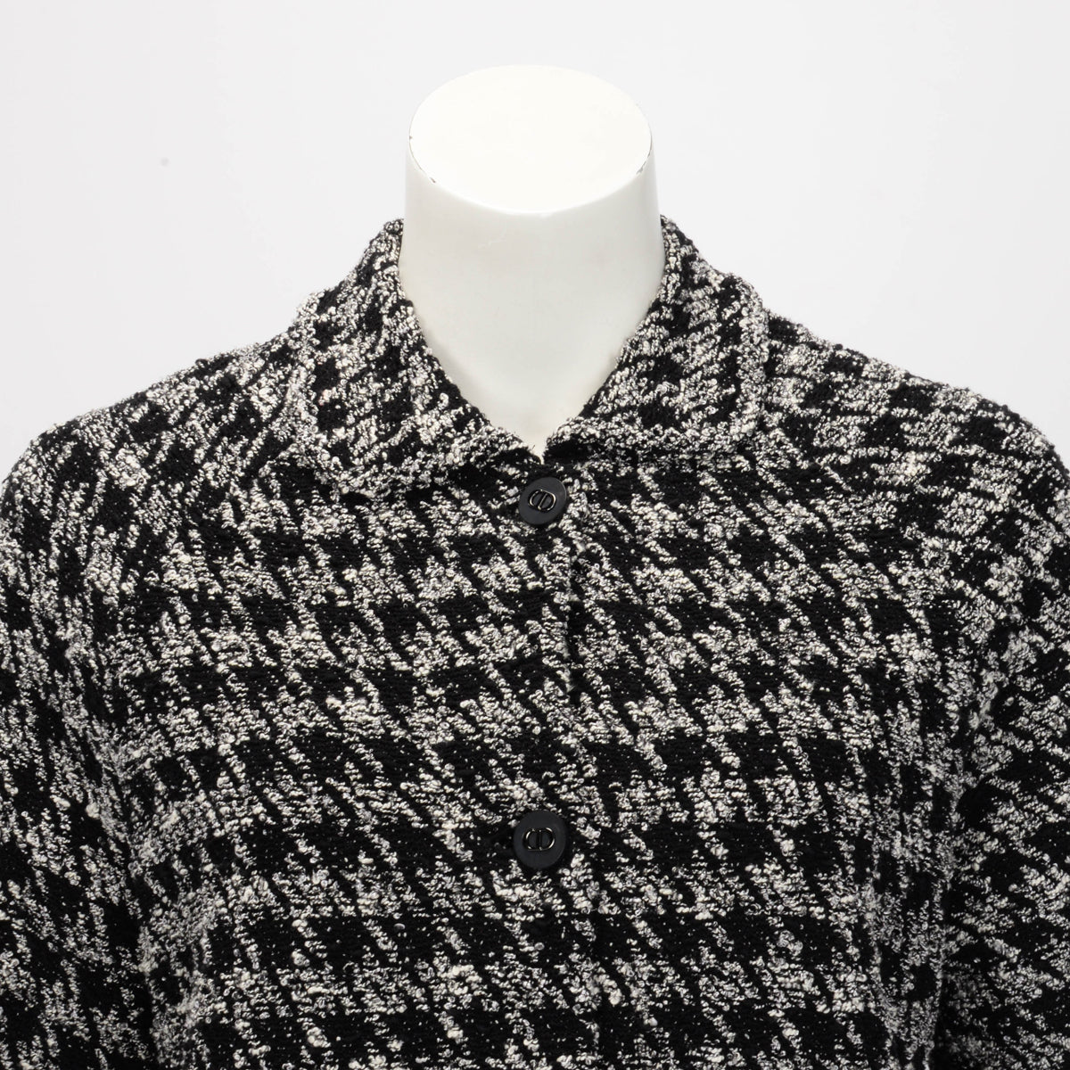 Dior Black & White Technical Knit Houndstooth Short Sleeve Jacket FR 40
