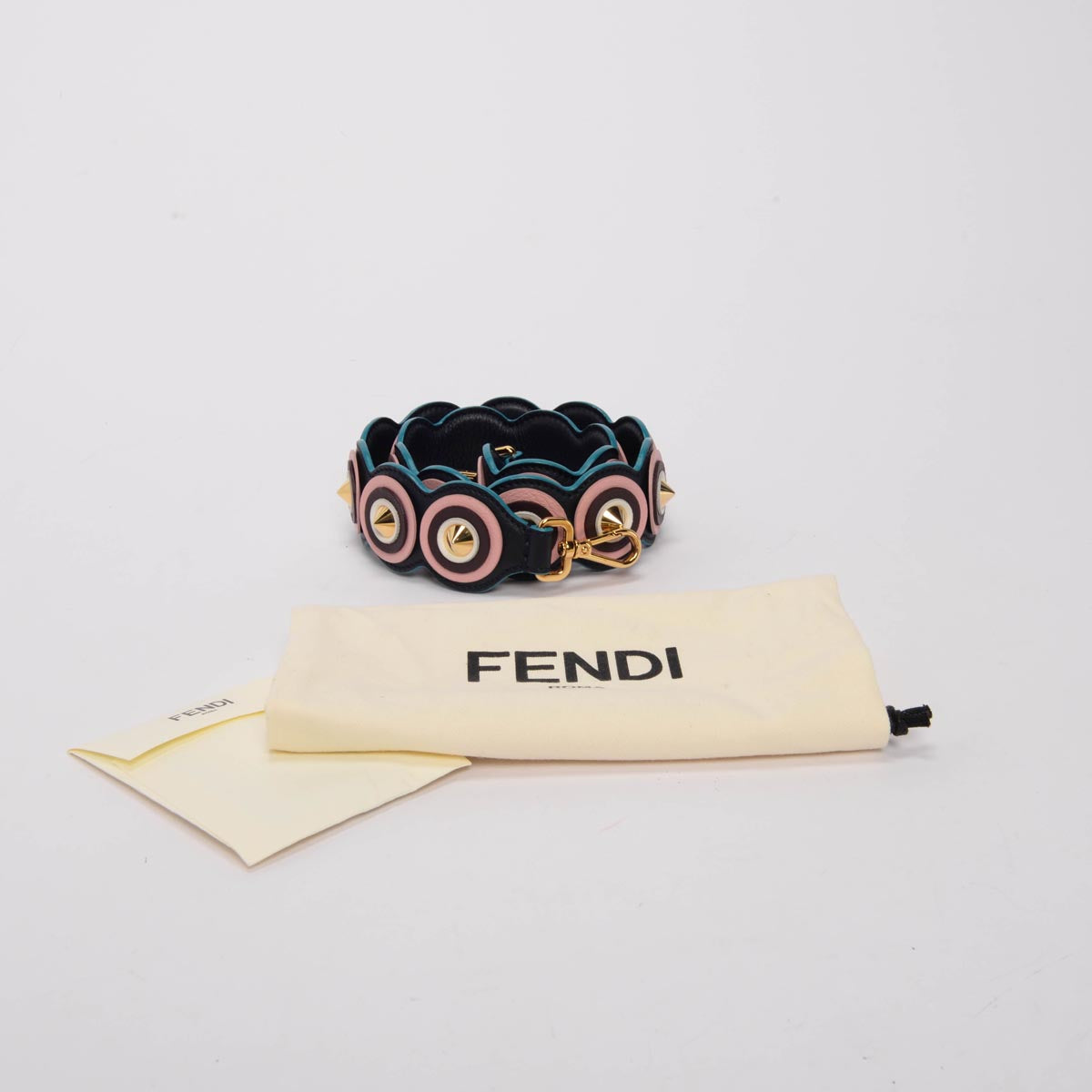 Fendi Black Spike Studded Strap You Bag Strap