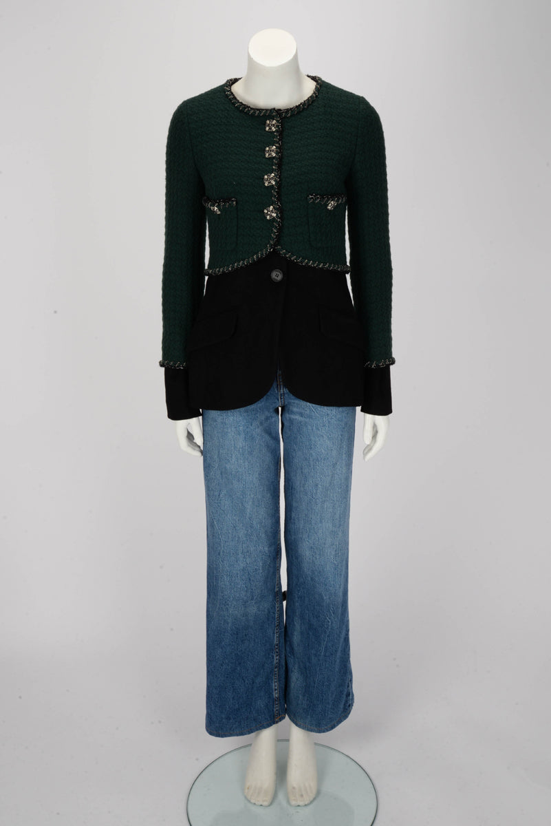 Chanel Green & Black Wool Tweed Double Jacket FR 38