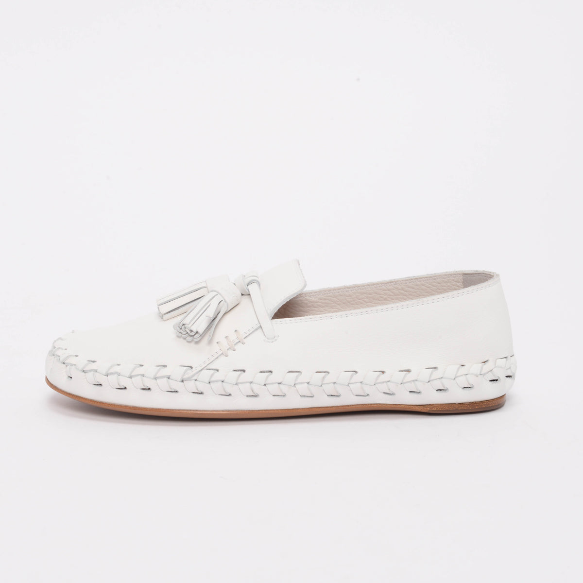 Celine White Calfskin Marlou Tassel Loafers 37