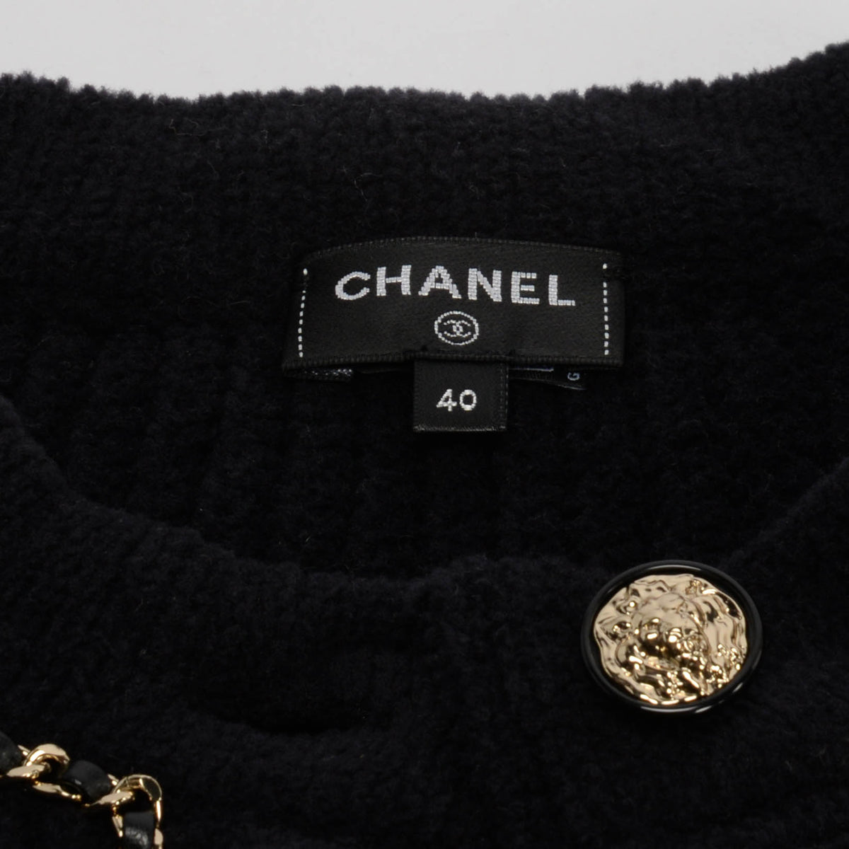 Chanel Black Chenille Chain Trim Cardigan FR 40