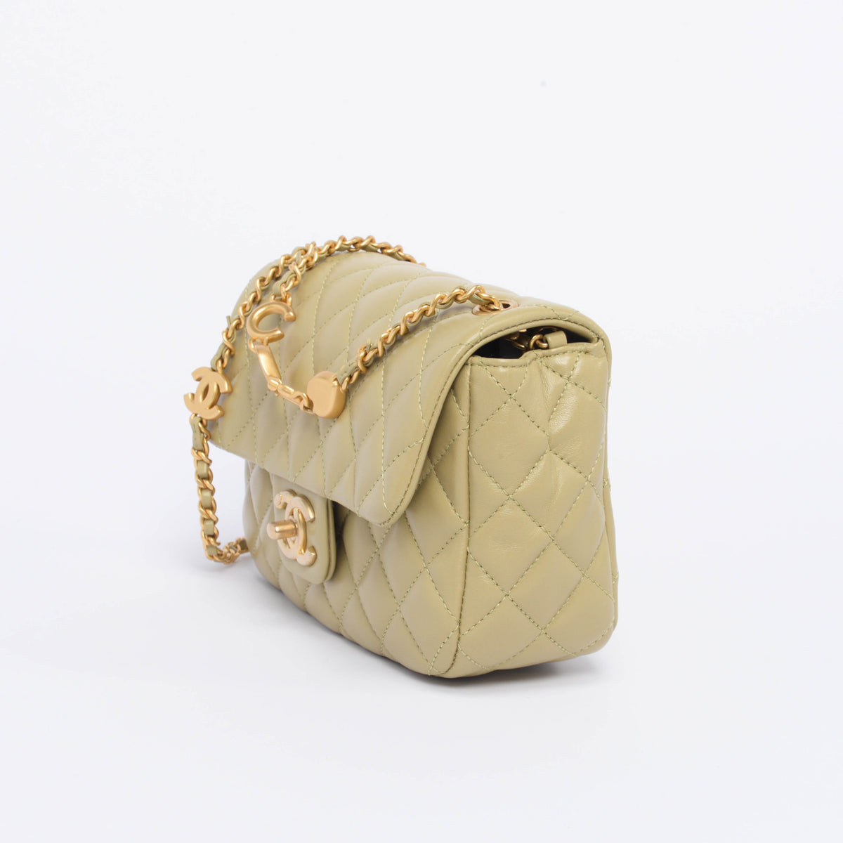 Chanel Sage Green Lambskin Coco Love Mini Flap Bag