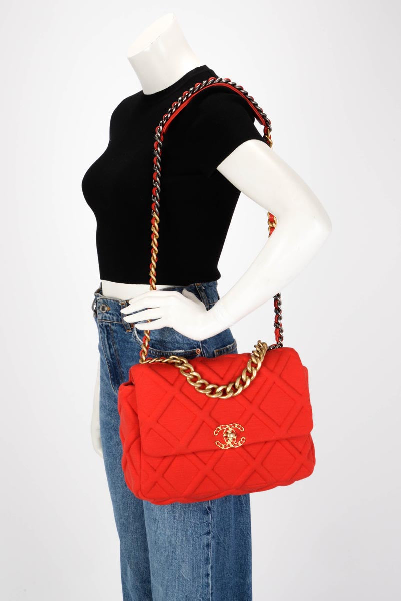Chanel Red Quilted Jersey Large Chanel 19 Bag