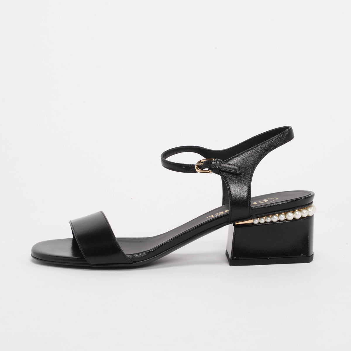 Chanel Black Lambskin Pearl Detail Sandals 40