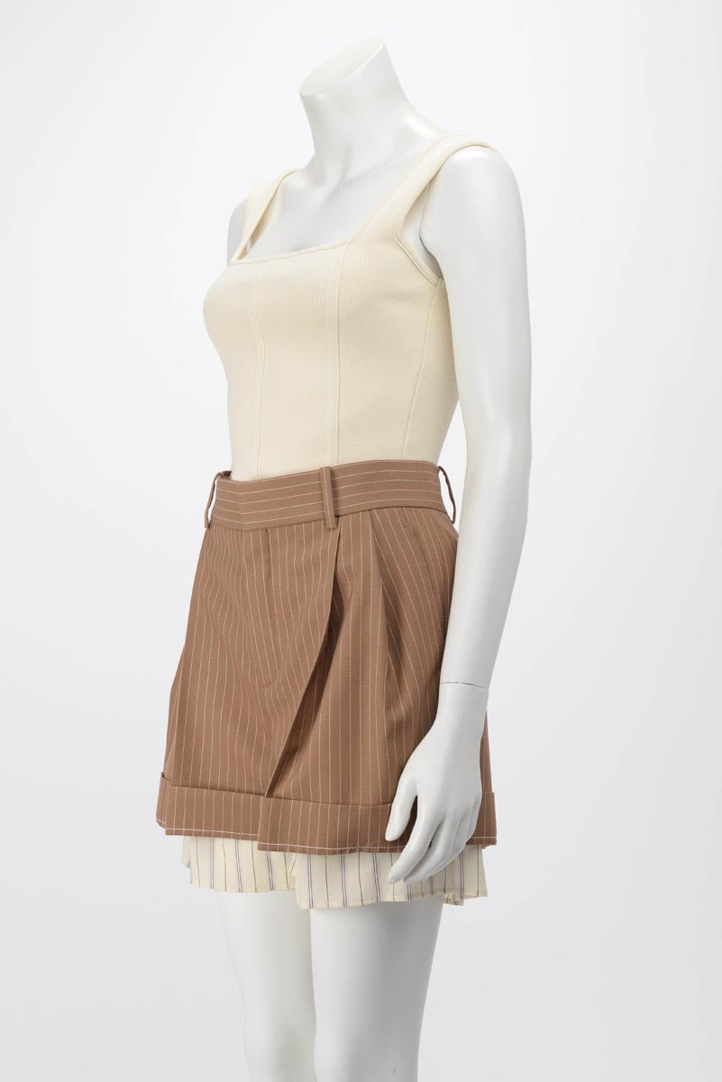 Chloe Brown Pinstriped Silk Trim Shorts