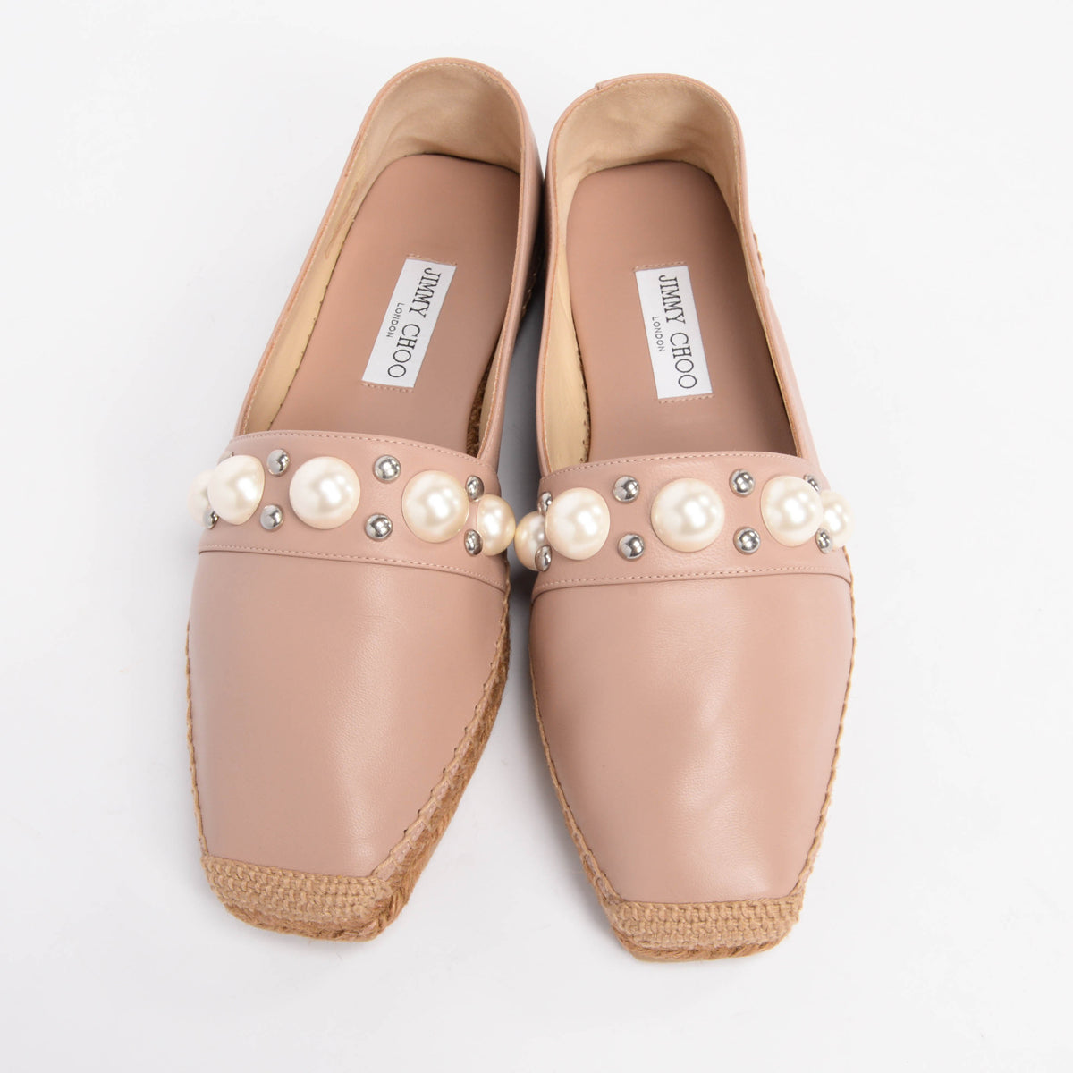 Jimmy Choo Ballet Pink Nappa Leather Dru Pearl Espadrilles 41