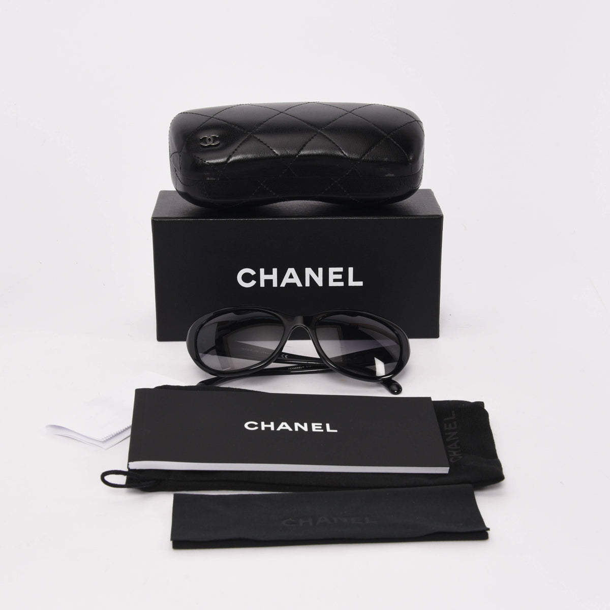 Chanel Black Acetate Camellia Round Sunglasses