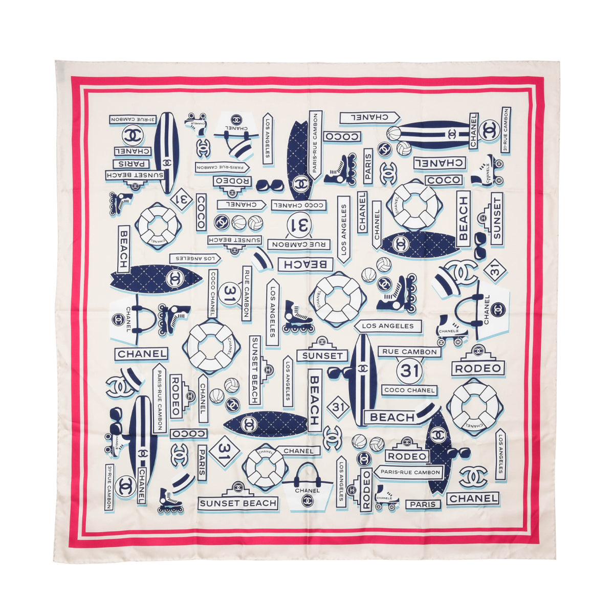 Chanel Ivory Silk CC Beach Logo Scarf