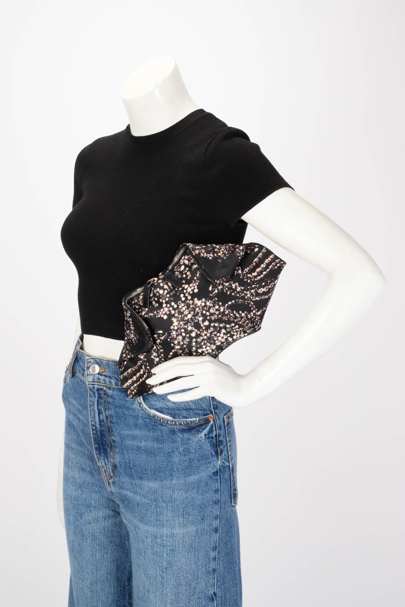Alexander McQueen Black Satin Jewellery Print De Manta Clutch