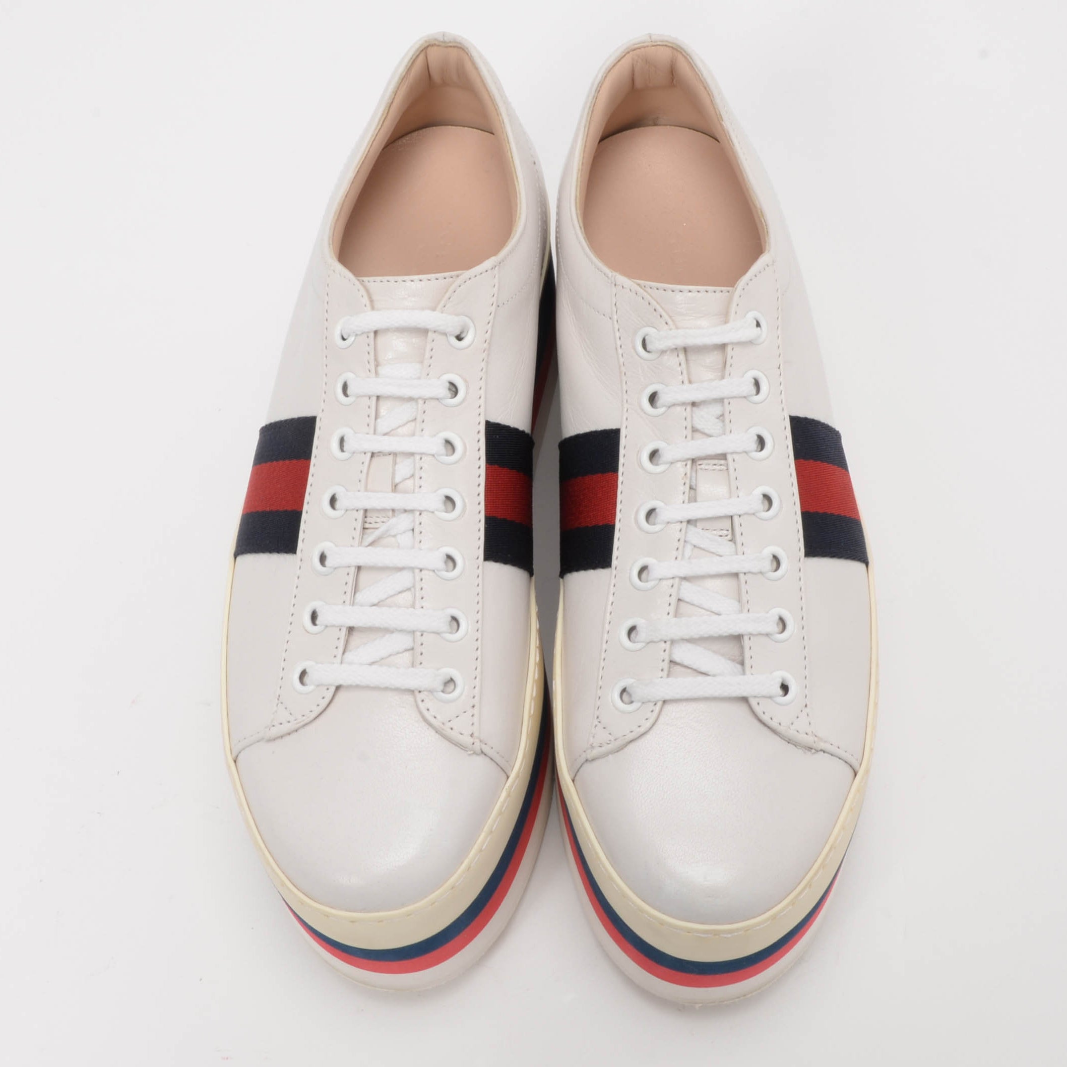 Gucci White Leather Peggy Platform Sneakers 39