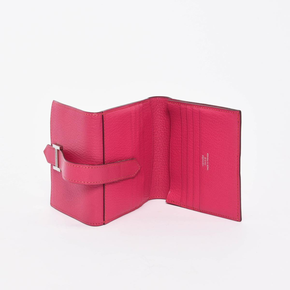 Hermes Rose Shocking Chevre Mysore Bearn Tri-Fold Wallet