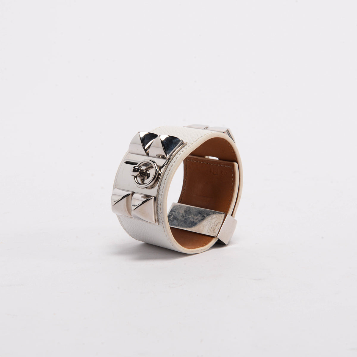 Hermes White Epsom Collier de Chien Bracelet