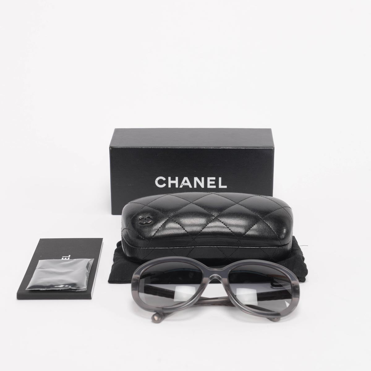 Chanel Grey Oval Quilted-Arm Sunglasses