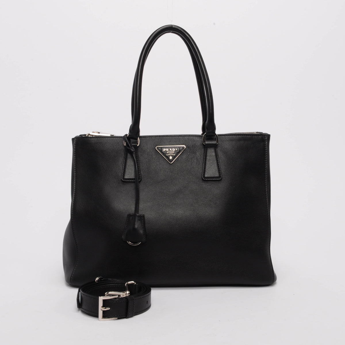 Prada Black City Calf Medium Galleria Double Zip Tote