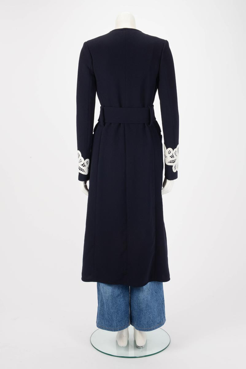 Victoria Beckham Navy Wool Lace Detail Coat UK 10