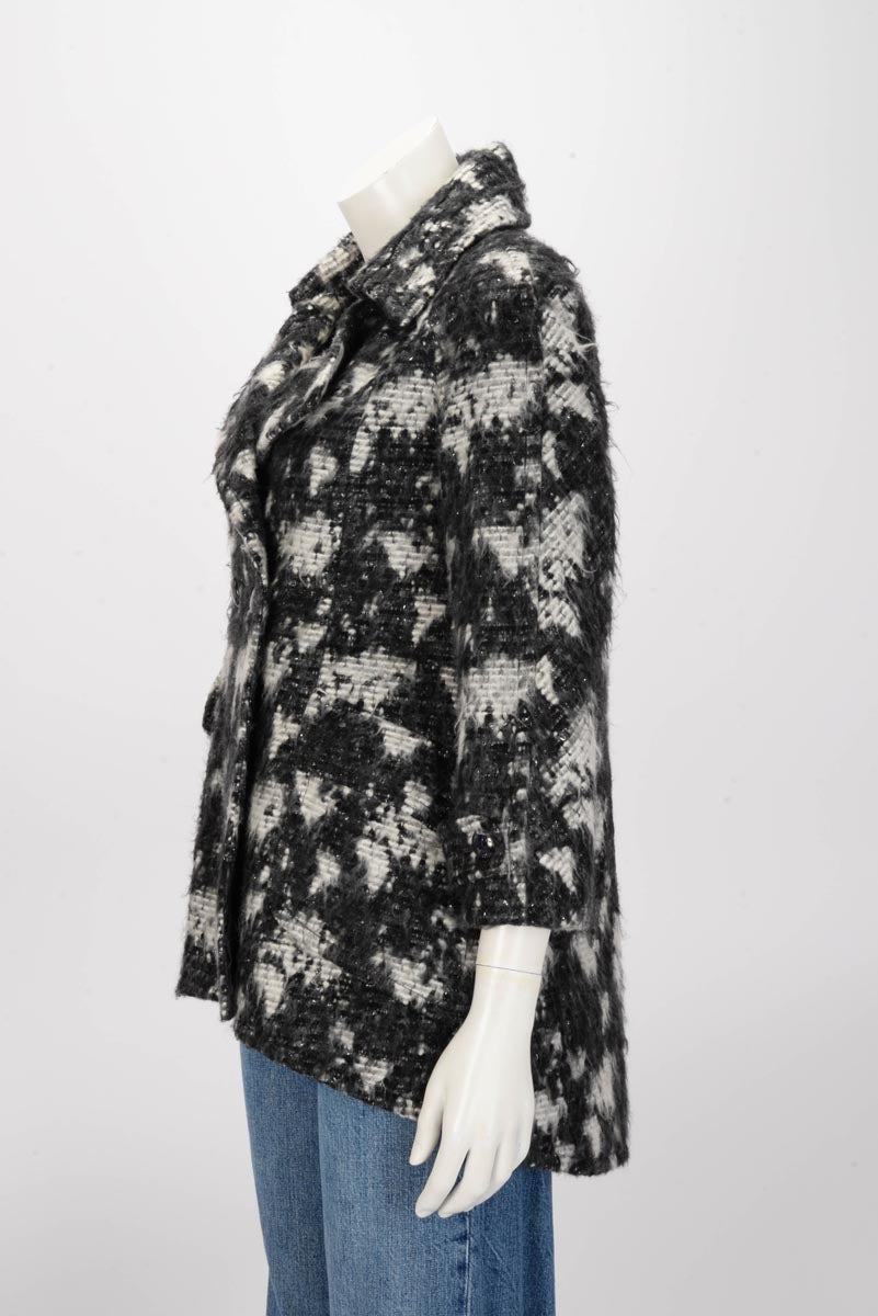 Chanel Black & White Tweed Globalisation Coat FR 36