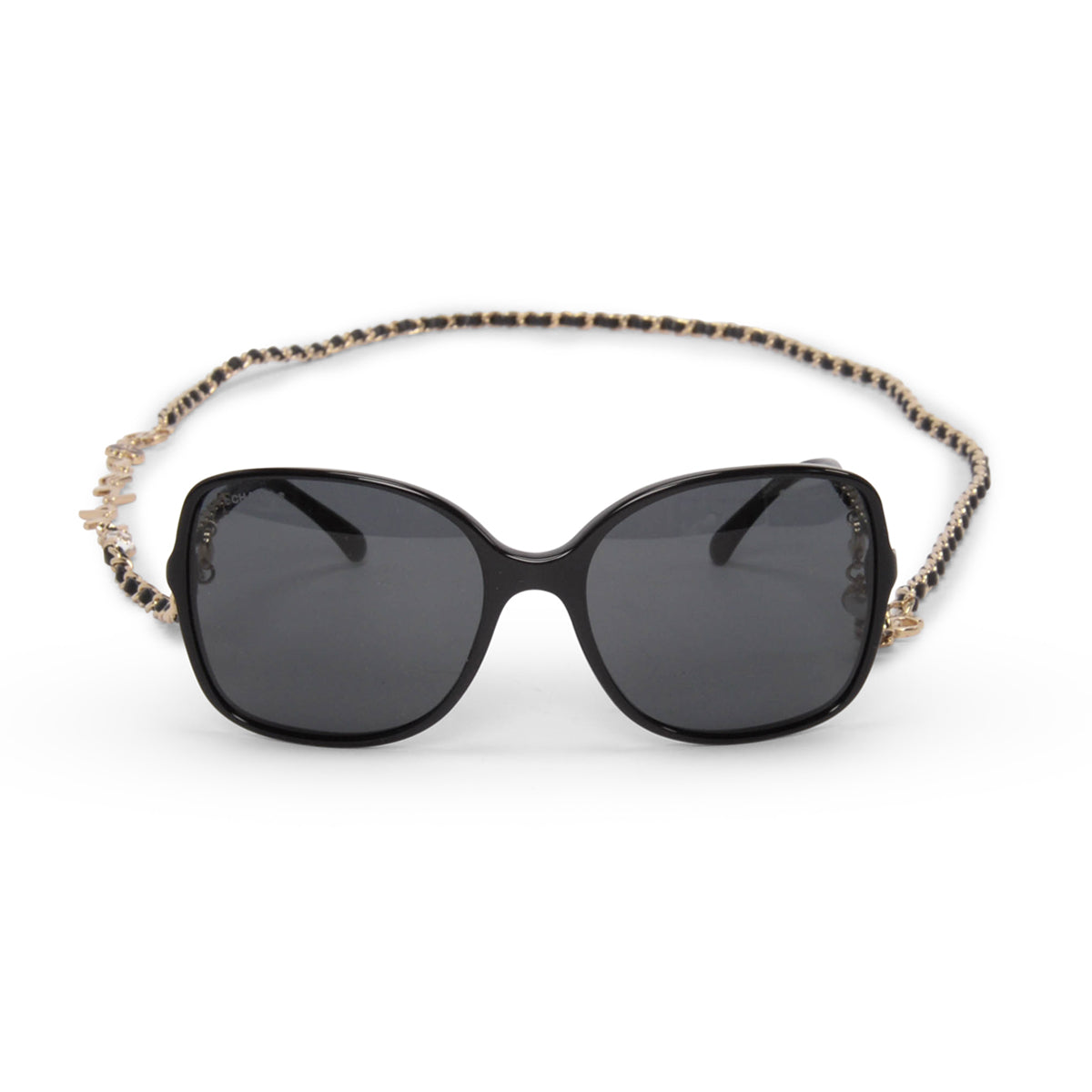 Chanel Black Square Frame Sunglasses With Chain
