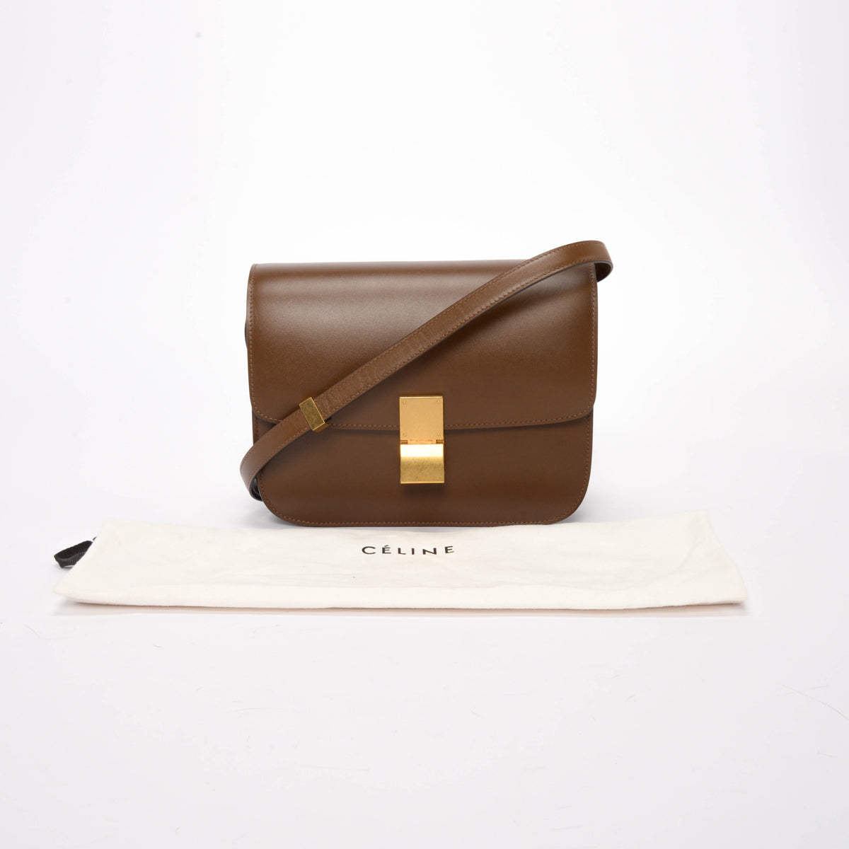 Celine Camel Box Calfskin Medium Classic Box Flap Bag