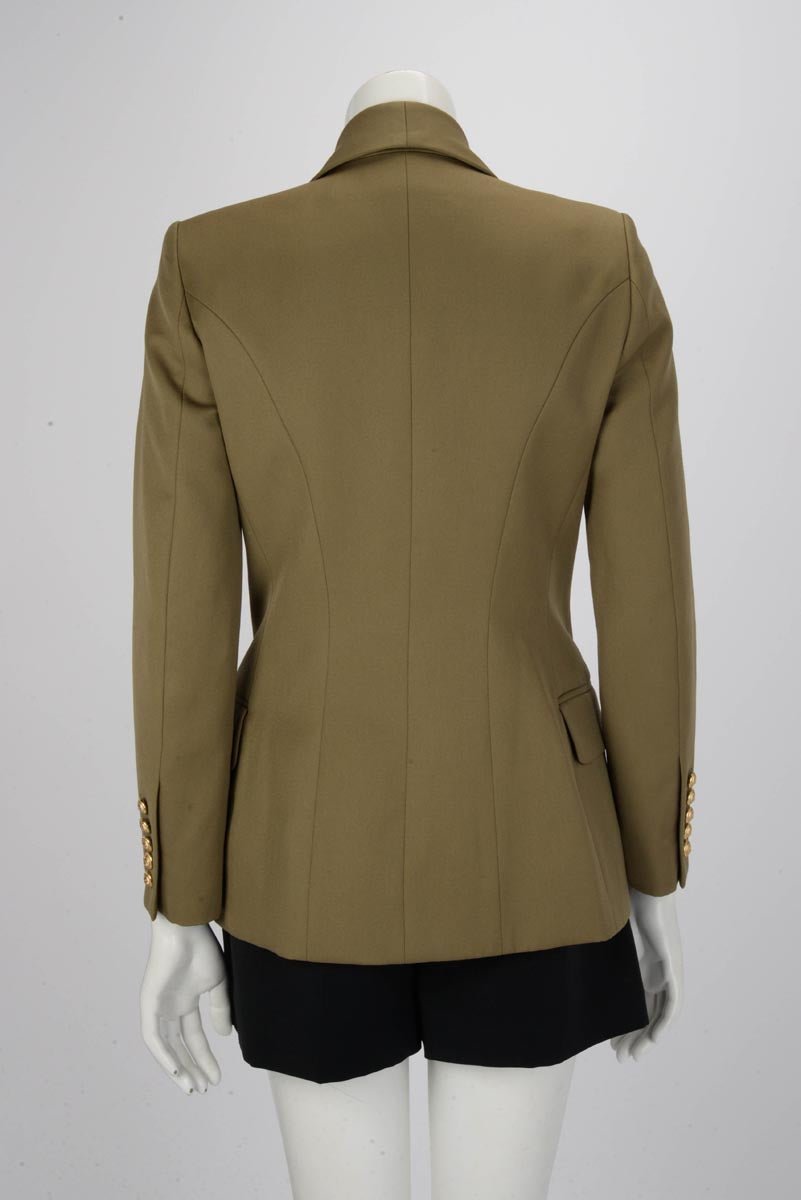 Balmain Olive Wool Twill DB Blazer Jacket FR 38