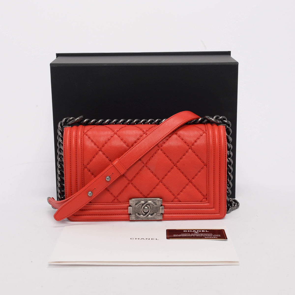 Chanel Red Calfskin Ultra Stitch Old Medium Boy Bag