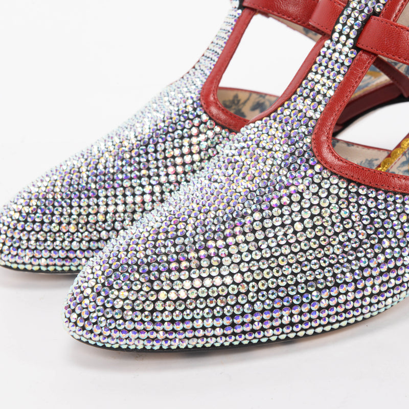Gucci Red & Silver Strass Mila Pumps 37 - Blue Spinach