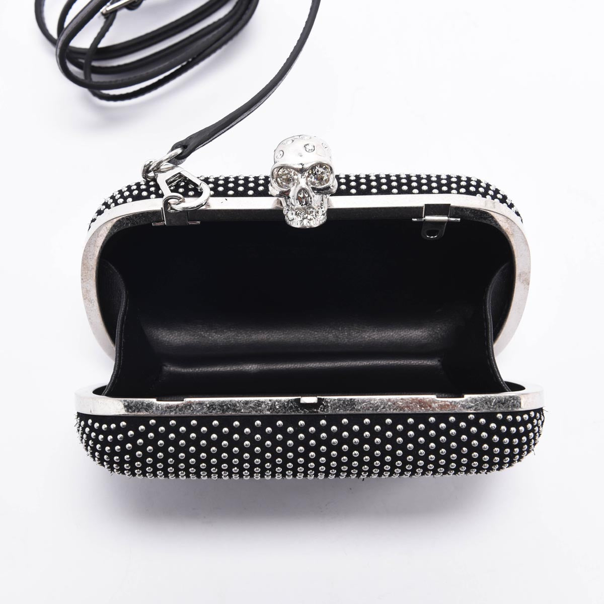 Alexander McQueen Black Studded Suede Skull Clutch