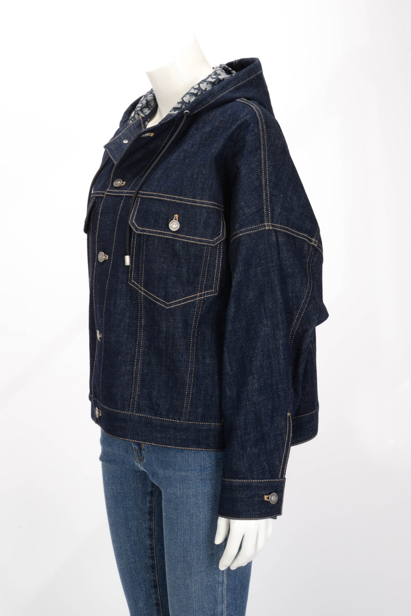 Dior Indigo Denim & Oblique Oversized Hooded Jacket FR 36