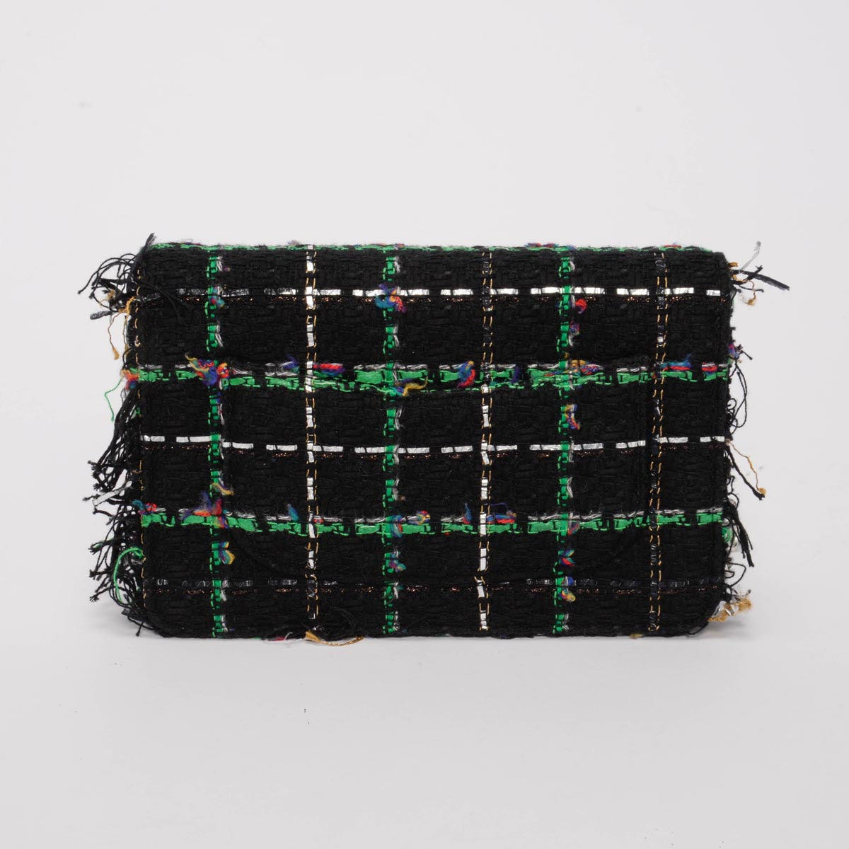 Chanel Black & Green Tweed Frayed Robot Wallet on Chain