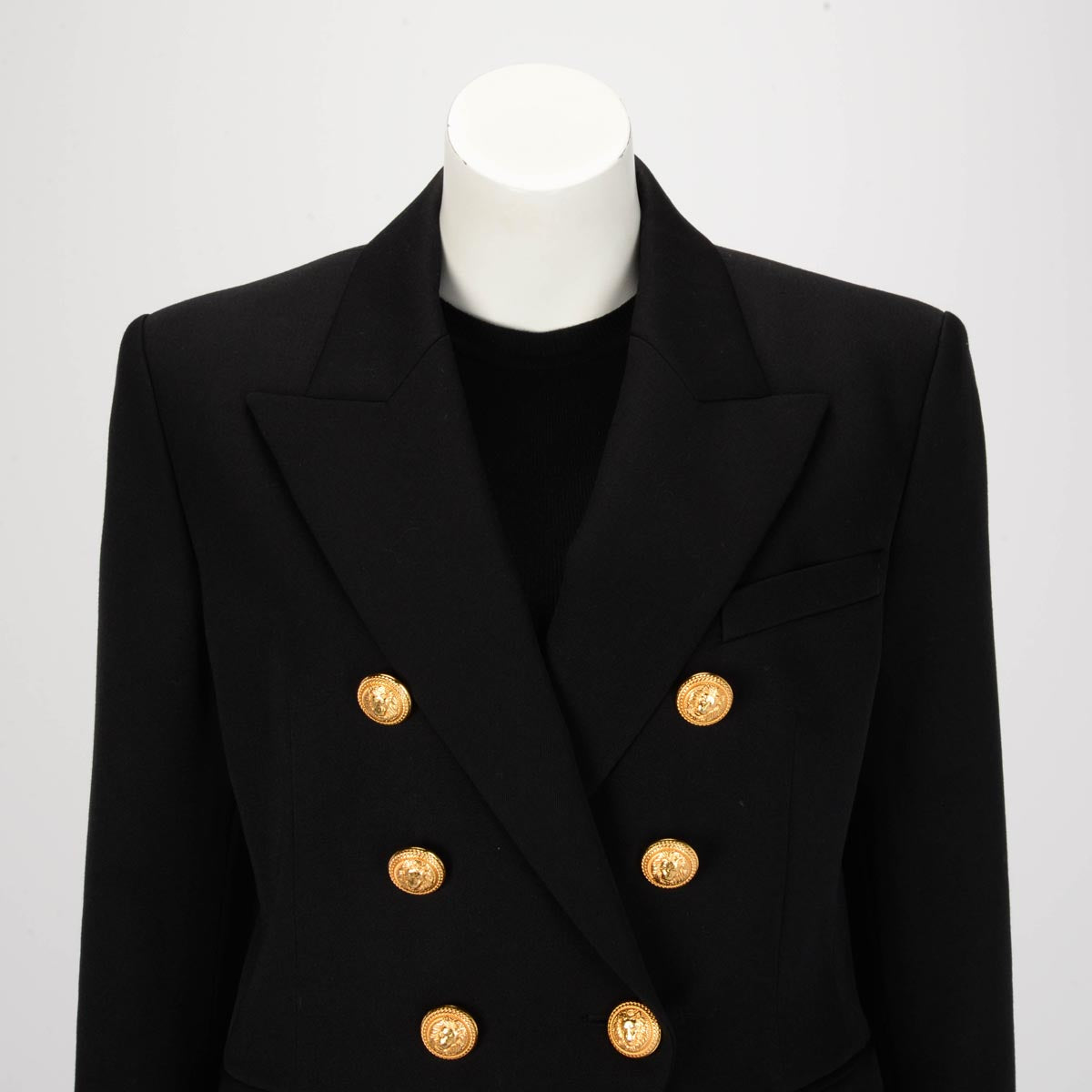 Balmain Black Wool Double Breasted Blazer FR 46