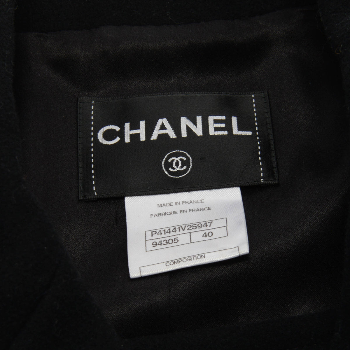 Chanel Black Wool Melton Gripoix Button Pea Coat FR 40