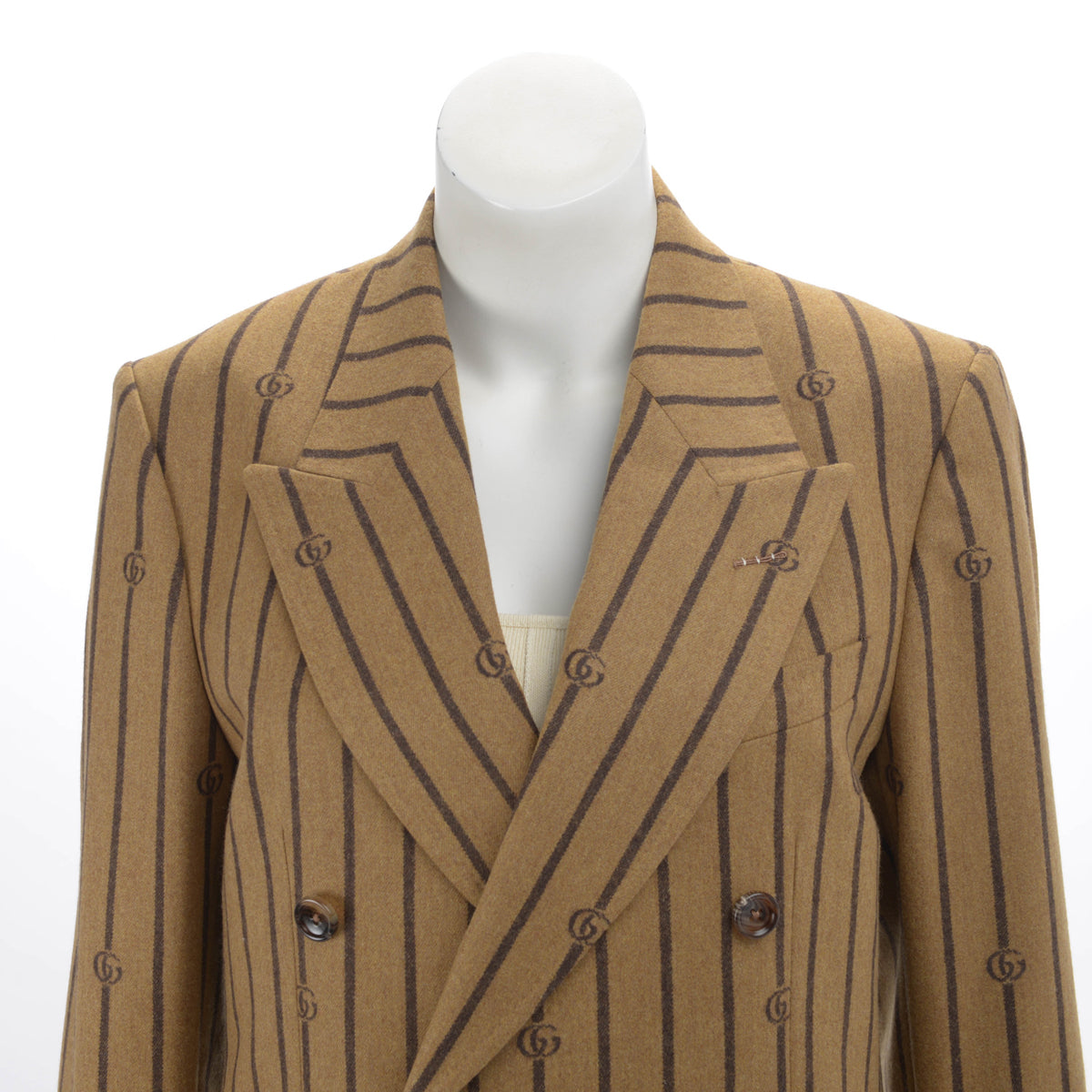 Gucci Brown Pinstriped GG Double Breasted Blazer IT 46