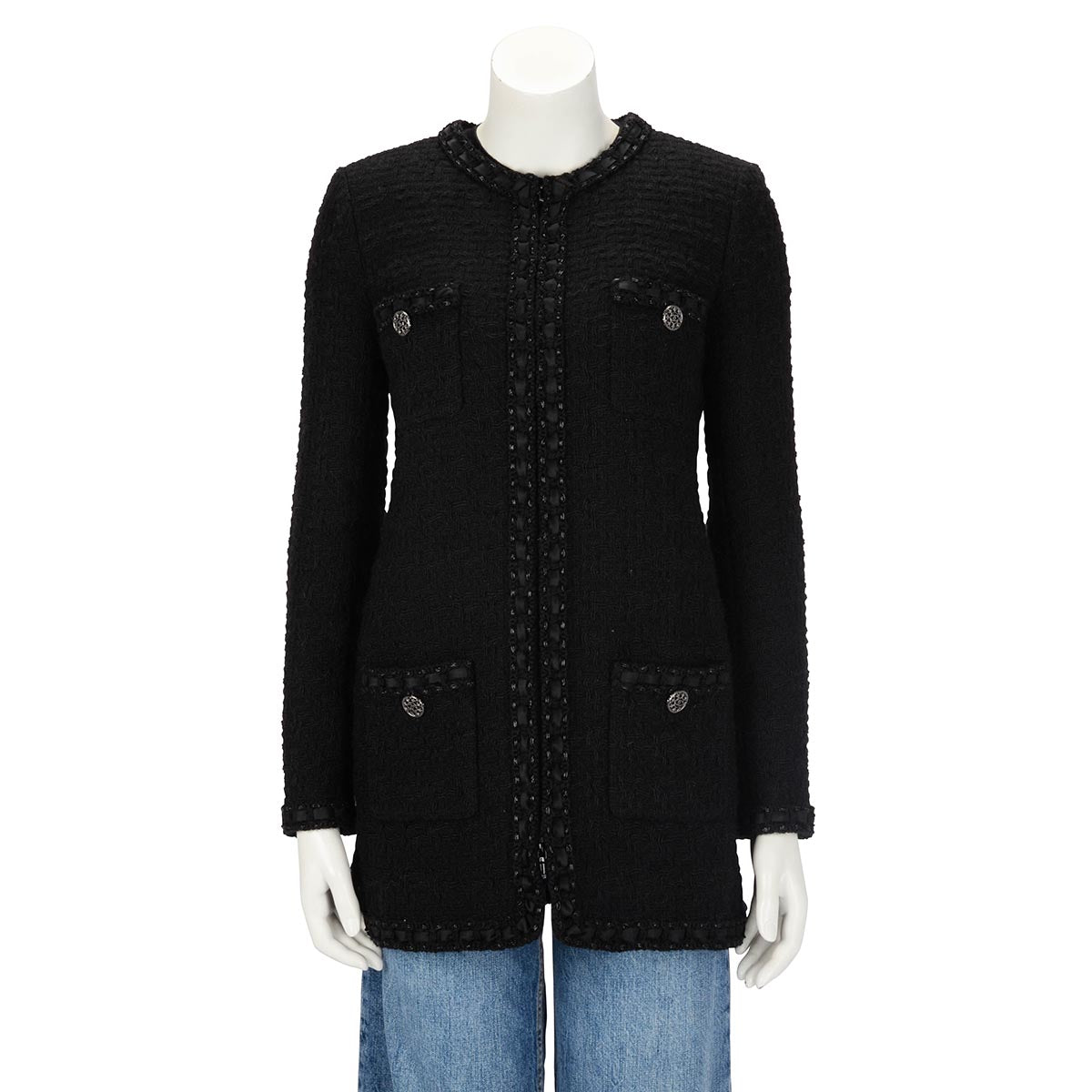 Chanel Black Fantasy Tweed Paris to Rome Longline Jacket FR 38