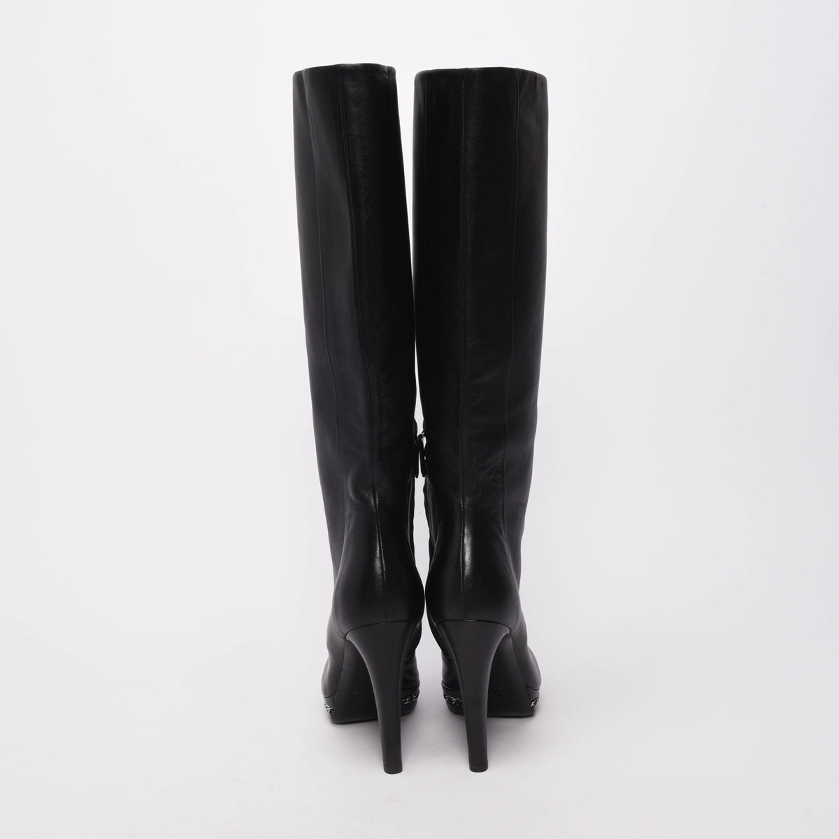Chanel Black Lambskin CC Cap Toe Knee High Boots 40