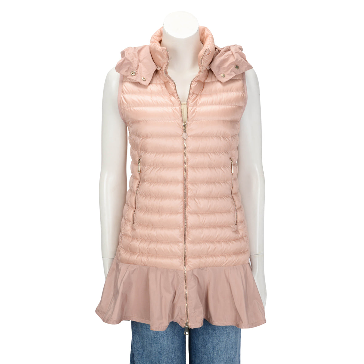 Moncler Pink Quilted Dorade Peplum-Hem Puffer Vest 1