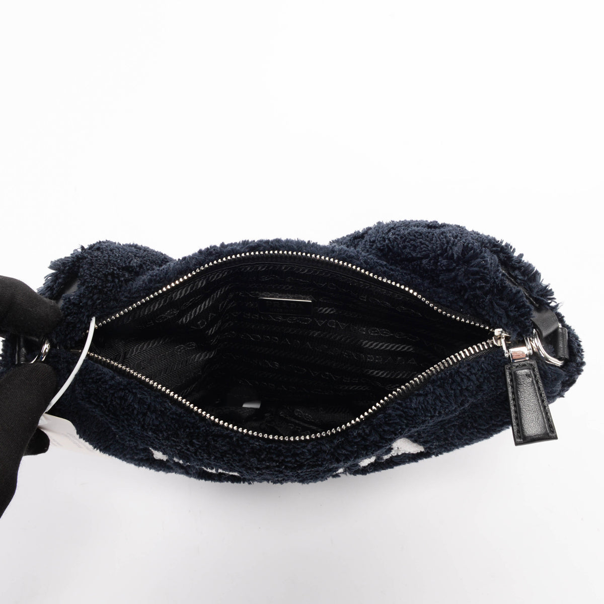 Prada Black Terry Cloth Triangle Pouch Bag