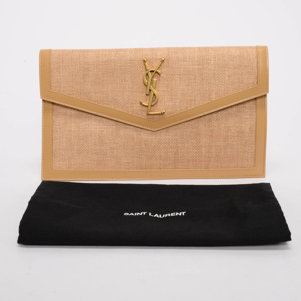 Saint Laurent Natural Micro Raffia Uptown Pouch