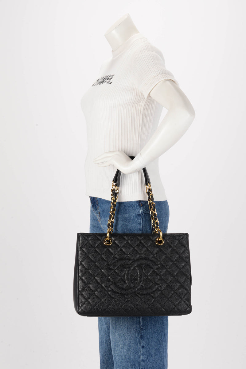 Chanel Black Quilted Caviar Grand Shopping Tote