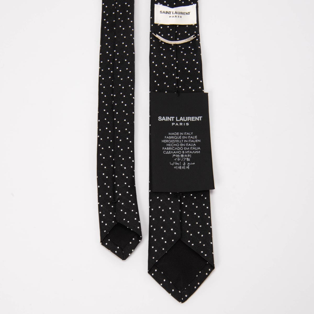 Saint Laurent Black Silk Polka Dot Skinny Tie
