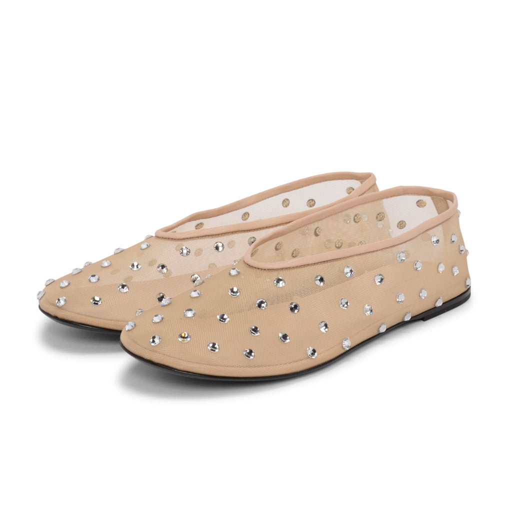 Khaite Beige Crystal Embellished Mesh Marcy Ballet Flats 38